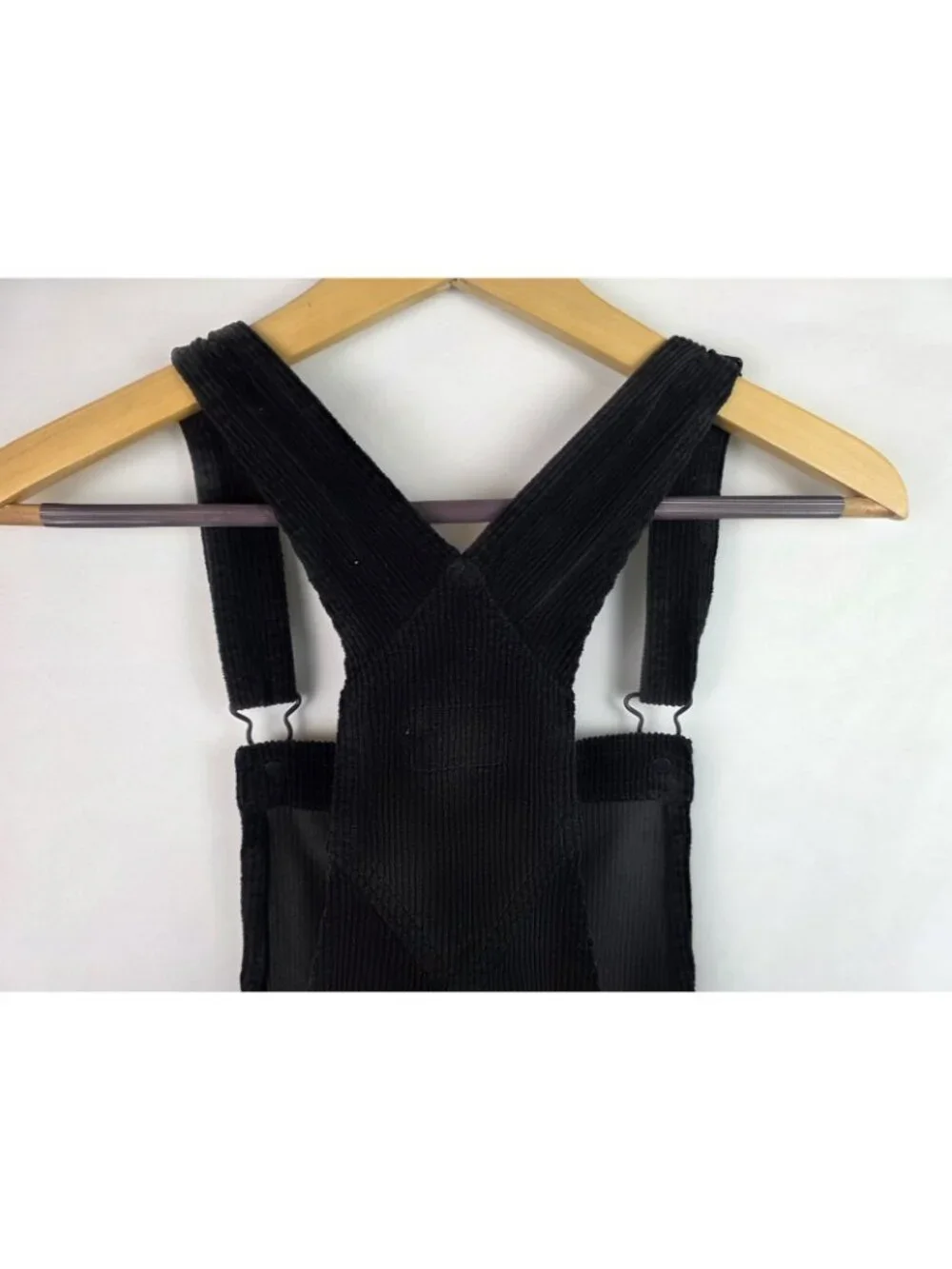 American Eagle Overall Dress Size Large Black Frayed Corduroy Jumper Mini Dress - Picture 9 of 11